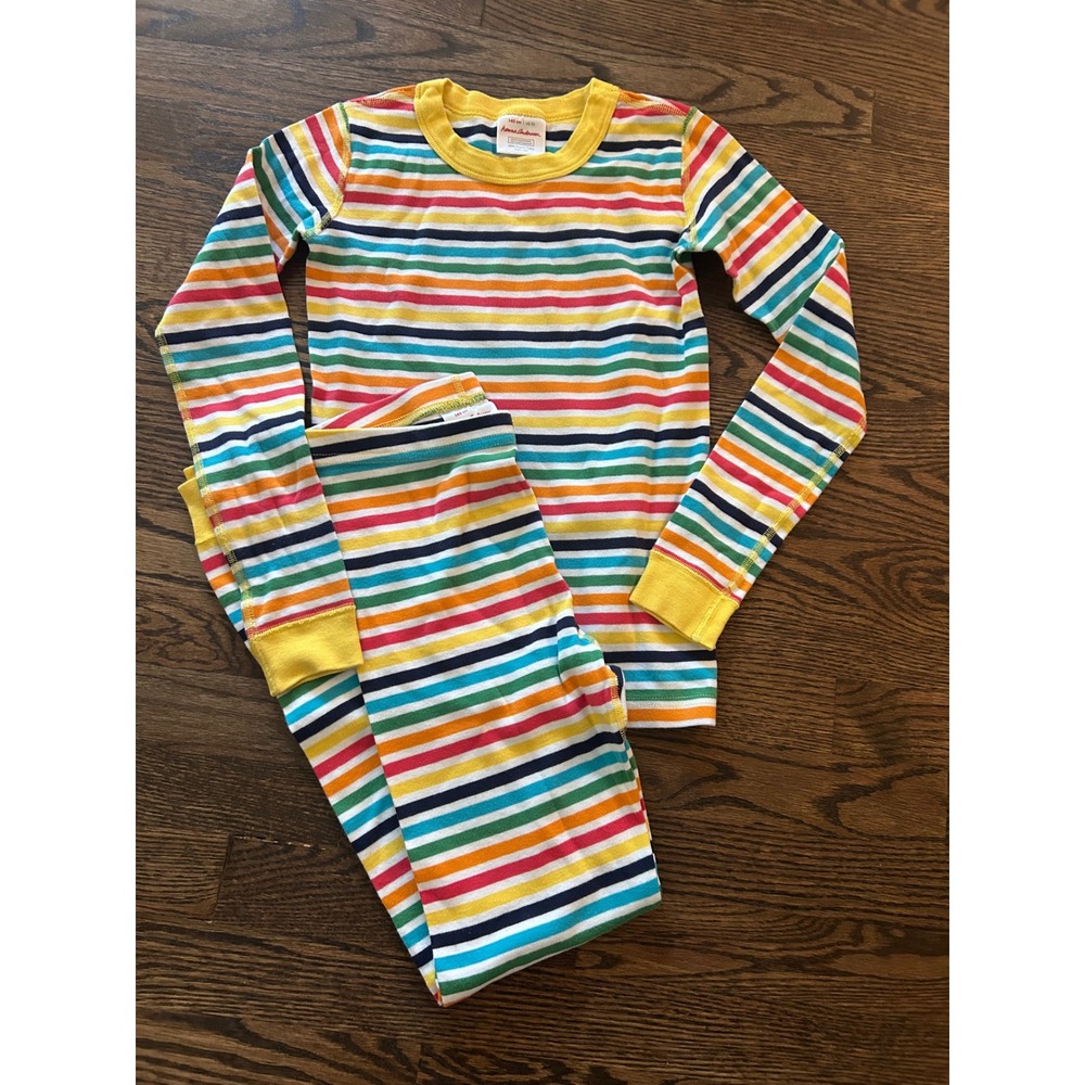 Hanna Andersson Pajama Set Multi Rainbow‎ Stripe Organic Cotton Long John PJ 10